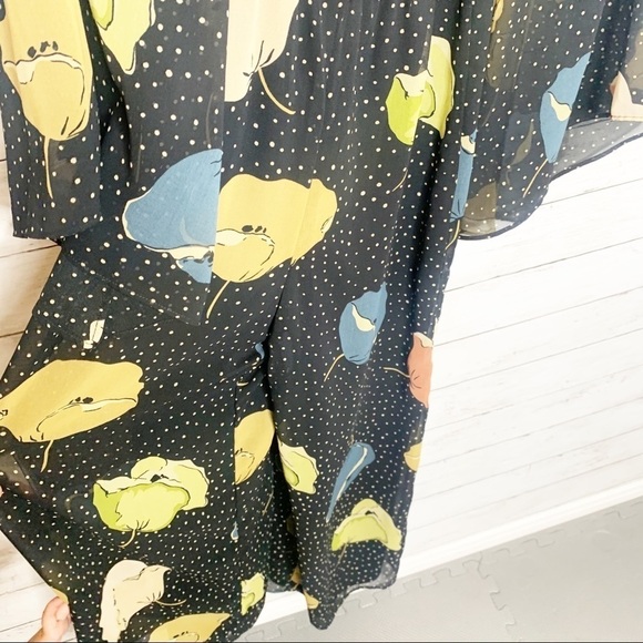 Zara Bloggers Favorite Black Bell Sleeve Wide Leg Cropped Print Jumpsuit XS - Picture 7 of 14